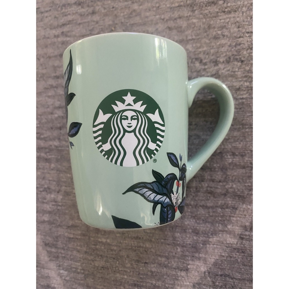 Starbucks Mint Green Floral Design With Mermaid Coffee Tea Cup/Mug 10oz 2021
